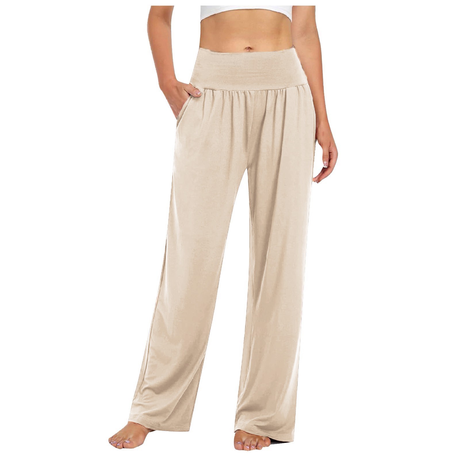 thumbnail image 2 of Pantalones de yoga anchos con bolsillos para mujer - Pantalones palazzo de cintura alta, poliéster/spandex, para todas las ocasiones - Tallas S-XXL, 2 of 6